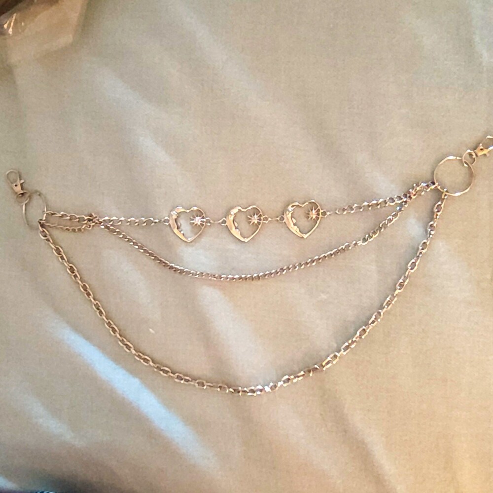 Silver Tone Metal Heart Chain w/ Lobster Clasps , Gothic Pocket Chain Accessory